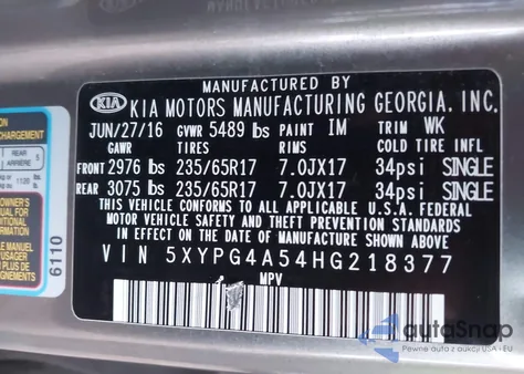 2017 Kia Sorento 3.3L Lx from USA, damaged, VIN 5XYPG4A54HG218377